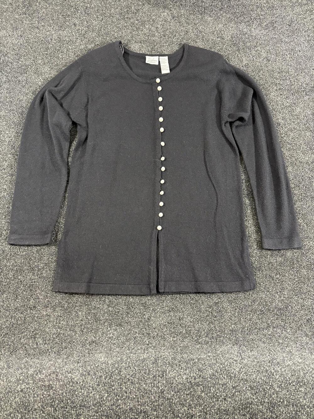 Jaclyn Smith Classics Cardigan Womens M Black Crew Neck Button Long Sleeve Knit
